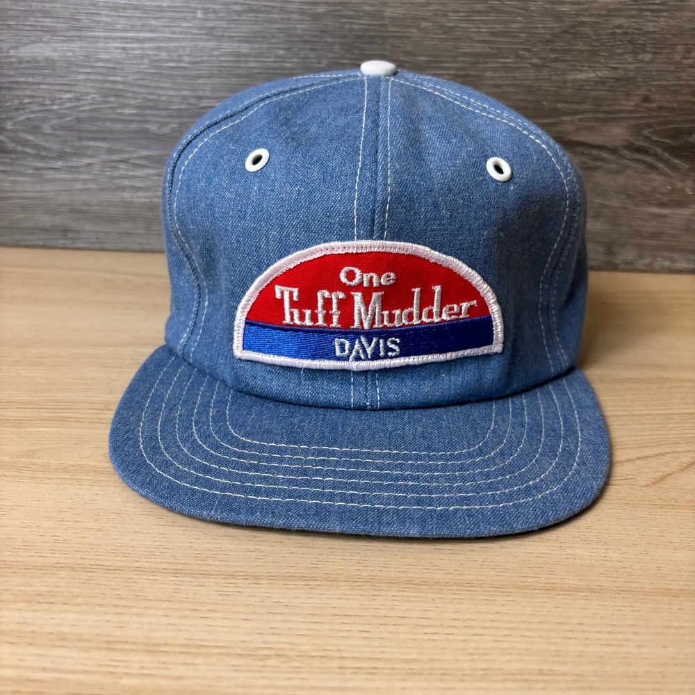 Vintage Tuff Mudder Hat Cap Snapback Blue Denim Trucker Davis USA Made